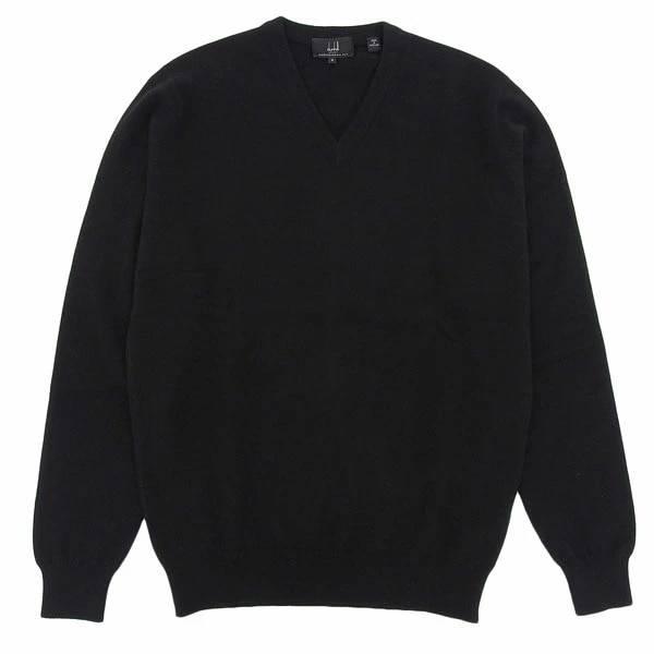ダンヒル ニット セーター Vネック メンズ S/M/L/XLサイズ エンジニアード フィット メリノウール70% カシミヤ30% ブラック dunhill ENGINEERED FIT X39010