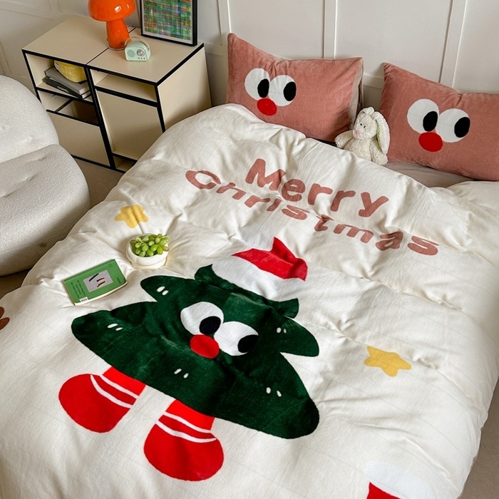 冬用高重量プリントミルクベルベット 4 点ベッドシーツキルトカバー寮 3 点寝具セット