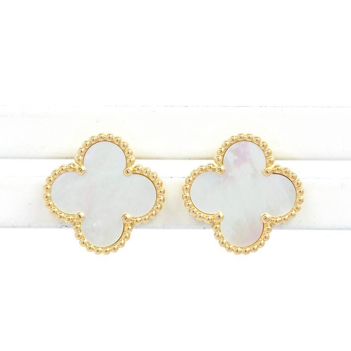 【新品仕上げ済み】【新品同様】ヴァンクリーフ&アーペル ヴィンテージ アルハンブラ スタッドタイプ クリップタイプ ピアス K18YG シェル/マザーオブパール 【イヤリング】