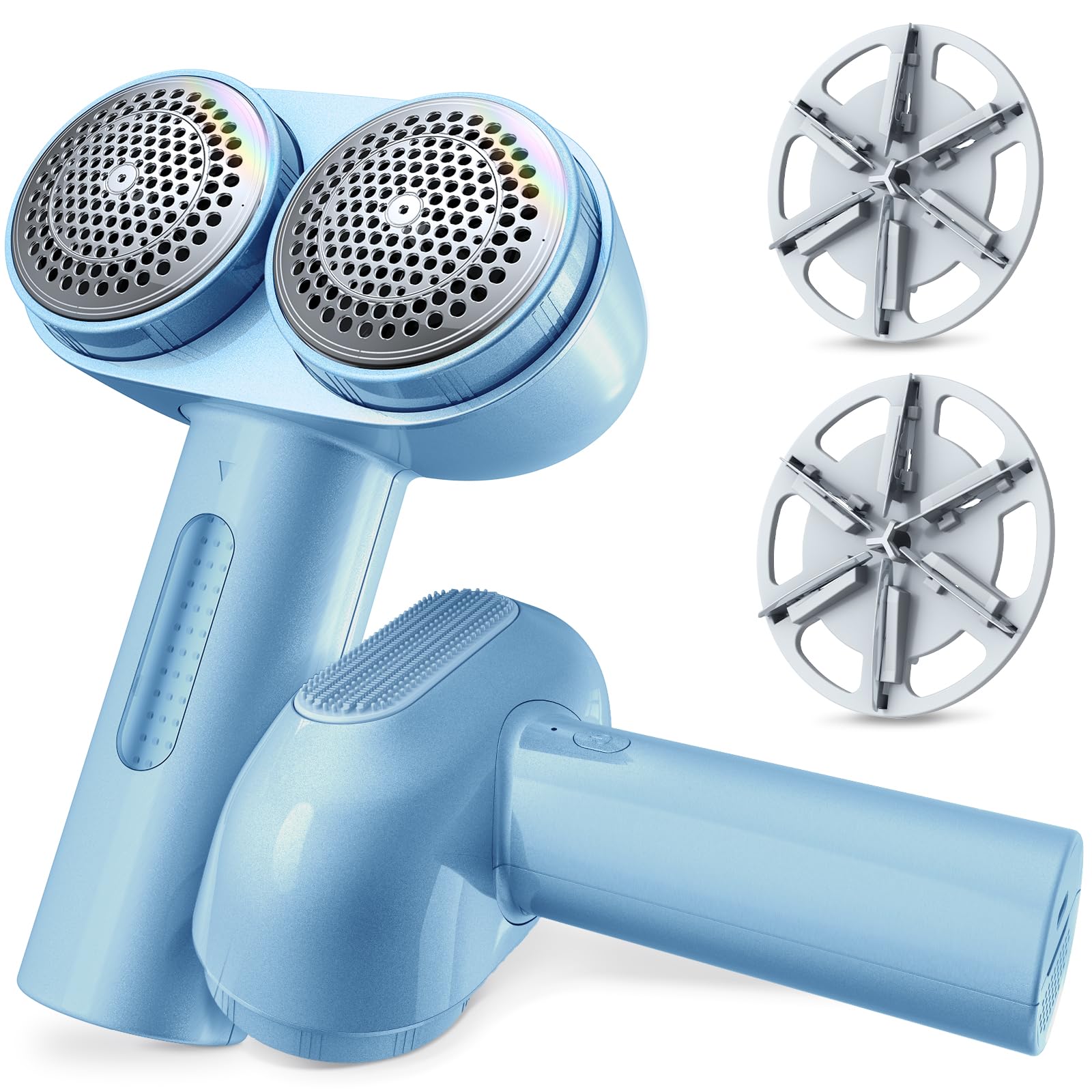 ダブルヘッド 大面積の生地に対応 抜け毛取り用シリコンブラシ付き 高耐久 12枚刃 様々な衣類に対応 生地傷めない 50mLダストボックス けだま取り器