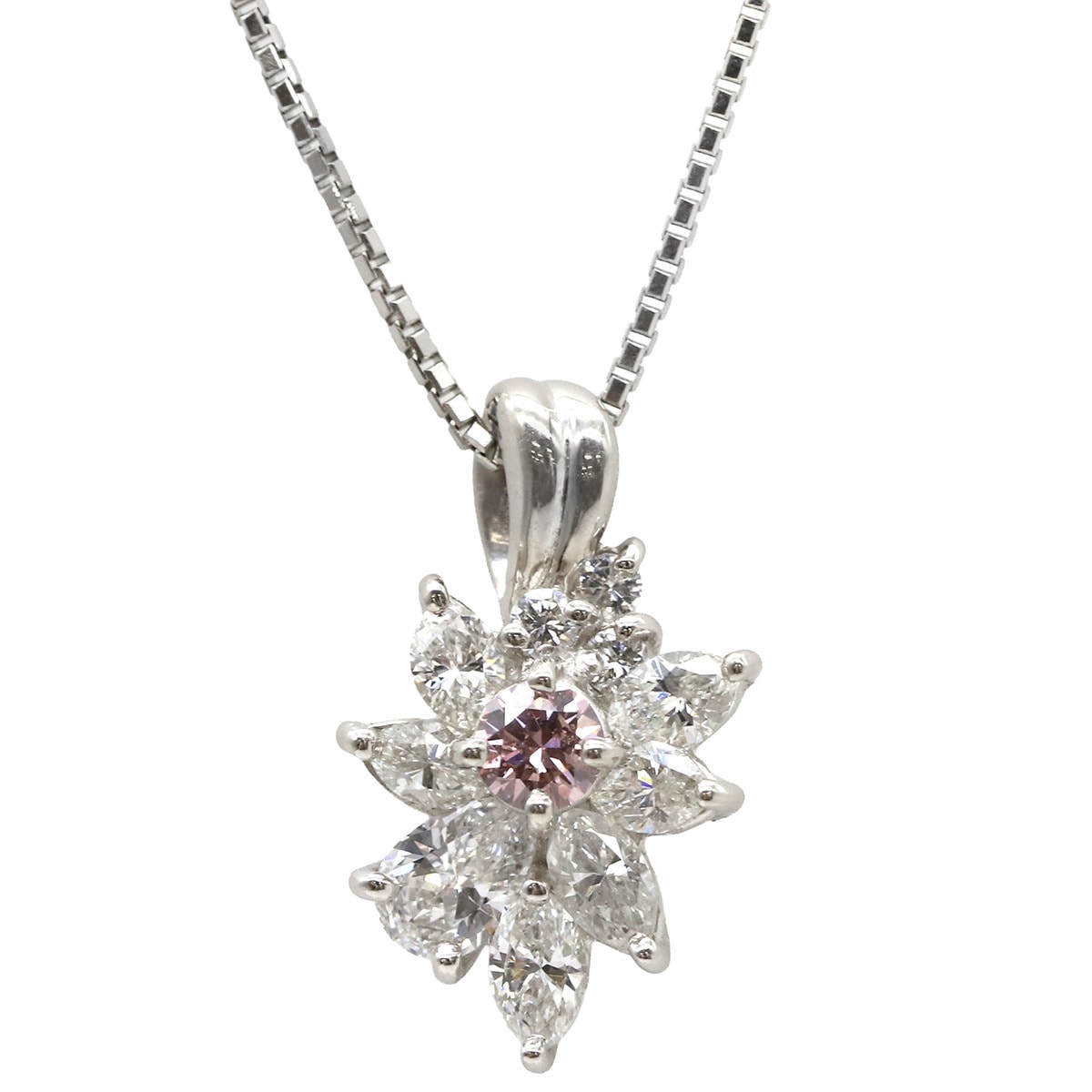 ネックレス ピンクダイヤ ペンダント Pt850 ダイヤモンド Pt900(トップ) プラチナシルバー【中古】