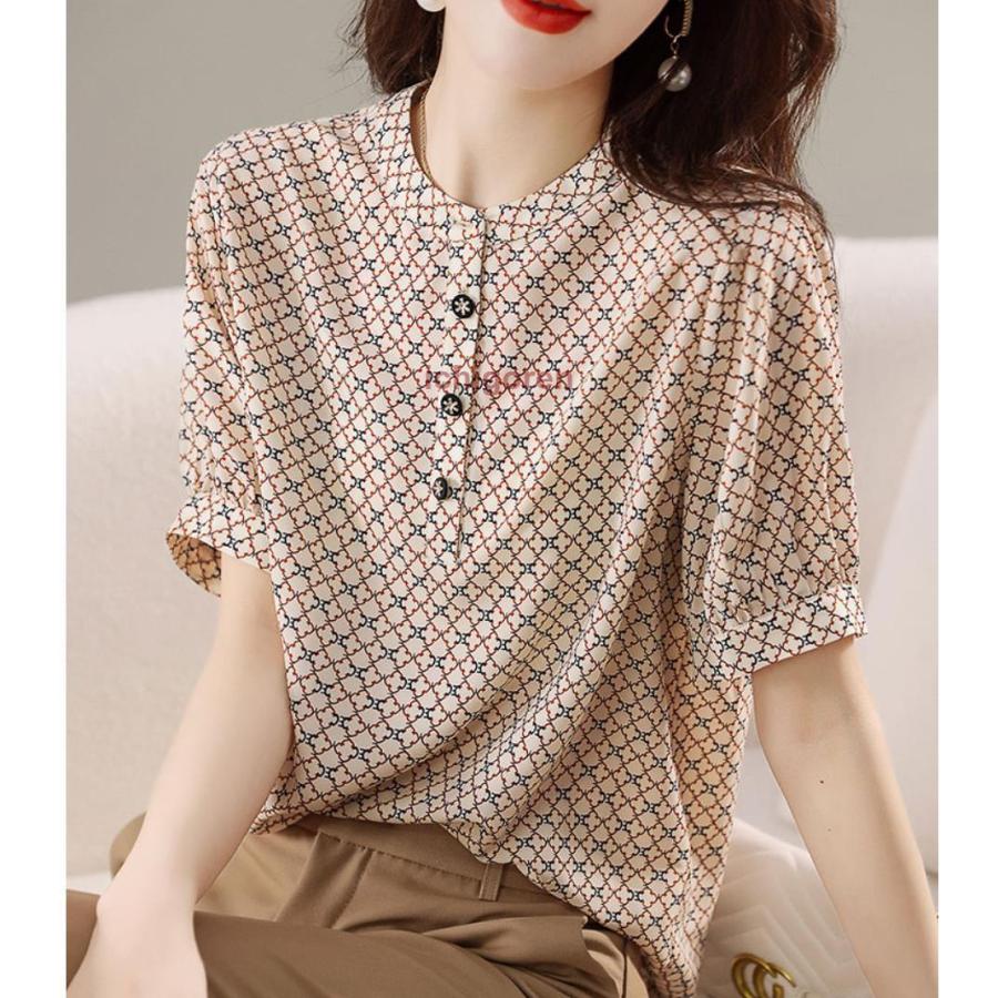 ブラウス レディース 半袖ブラウス 春夏 オフィスブラウス プ オシャレブラウス チェック柄ス 風 大人 通勤OL ゆったりシャツ 40代 30代 50代 4,653円