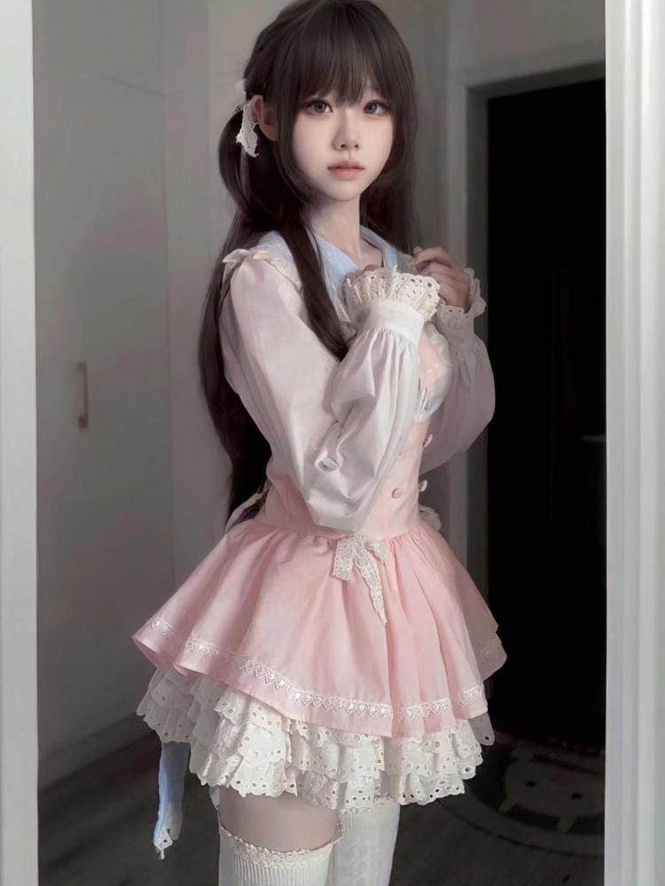 ロリータ コスプレ 人气 新作 シャツ +サロペットスカート  二点セット メイド服