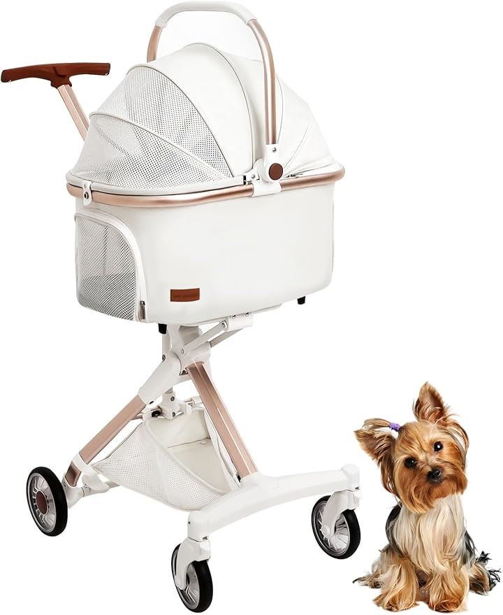 ペットカート 分離型 犬 猫用 バギー いぬ用 コンパクト 軽量 組み立て簡単 前輪360回転 後輪ブレーキ付き 耐荷重20Kg 小型犬多頭 中型犬 散歩 外出便利( ホワイト)