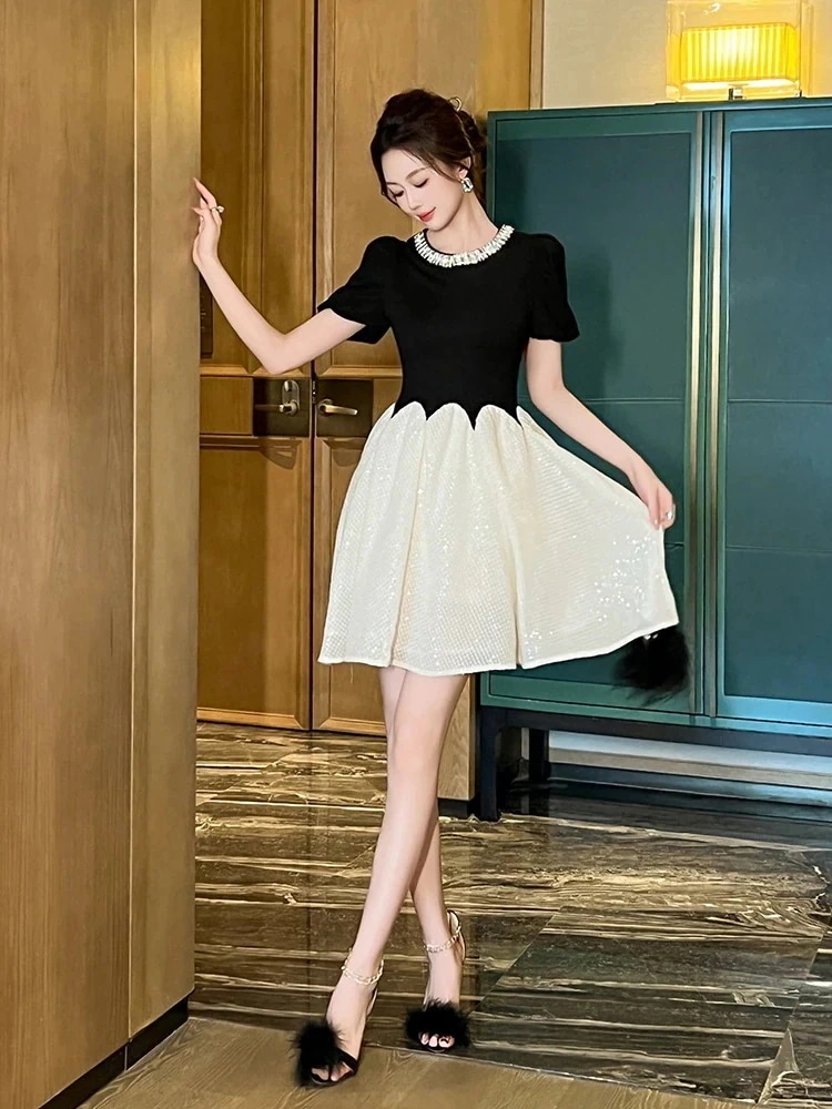 ロングスカート上品 パーティー 披露宴 ドッキング 卒業式 ショートワンピース ドレス キャバ 同窓会 演奏会 メガ割 ダイヤモンド飾り ウェディング 二次会 大人 25 結婚式