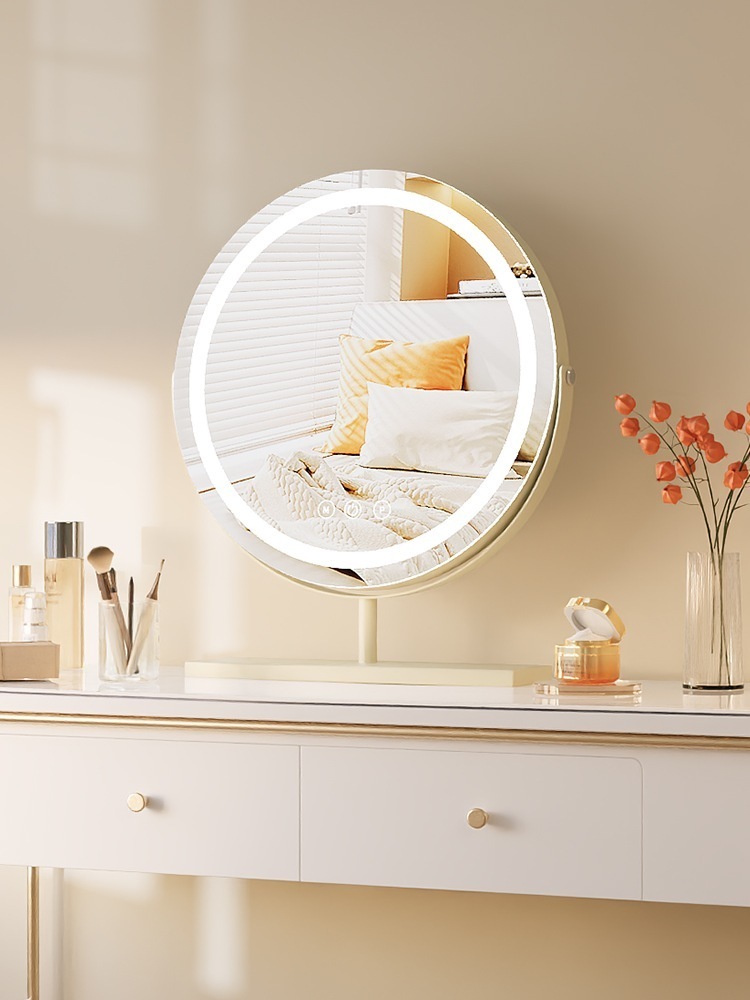 鏡 クリーミーなスタイルのledメイクアップミラーライト付きスマートドレッシングテーブルミラーベッドルームホーム回転デスクトップデスクトップドレッシングミラー 福袋