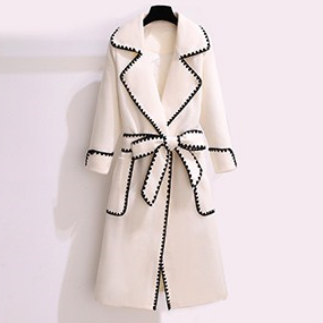 コート レディース ガウンコート アウター ミディアム丈 バイカラー ステッチ 三角ステッチ 無地