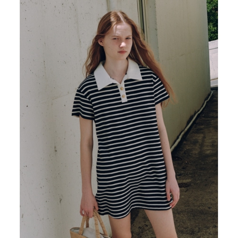デパウンドカラーストライプミニワンピース [ネイビー]