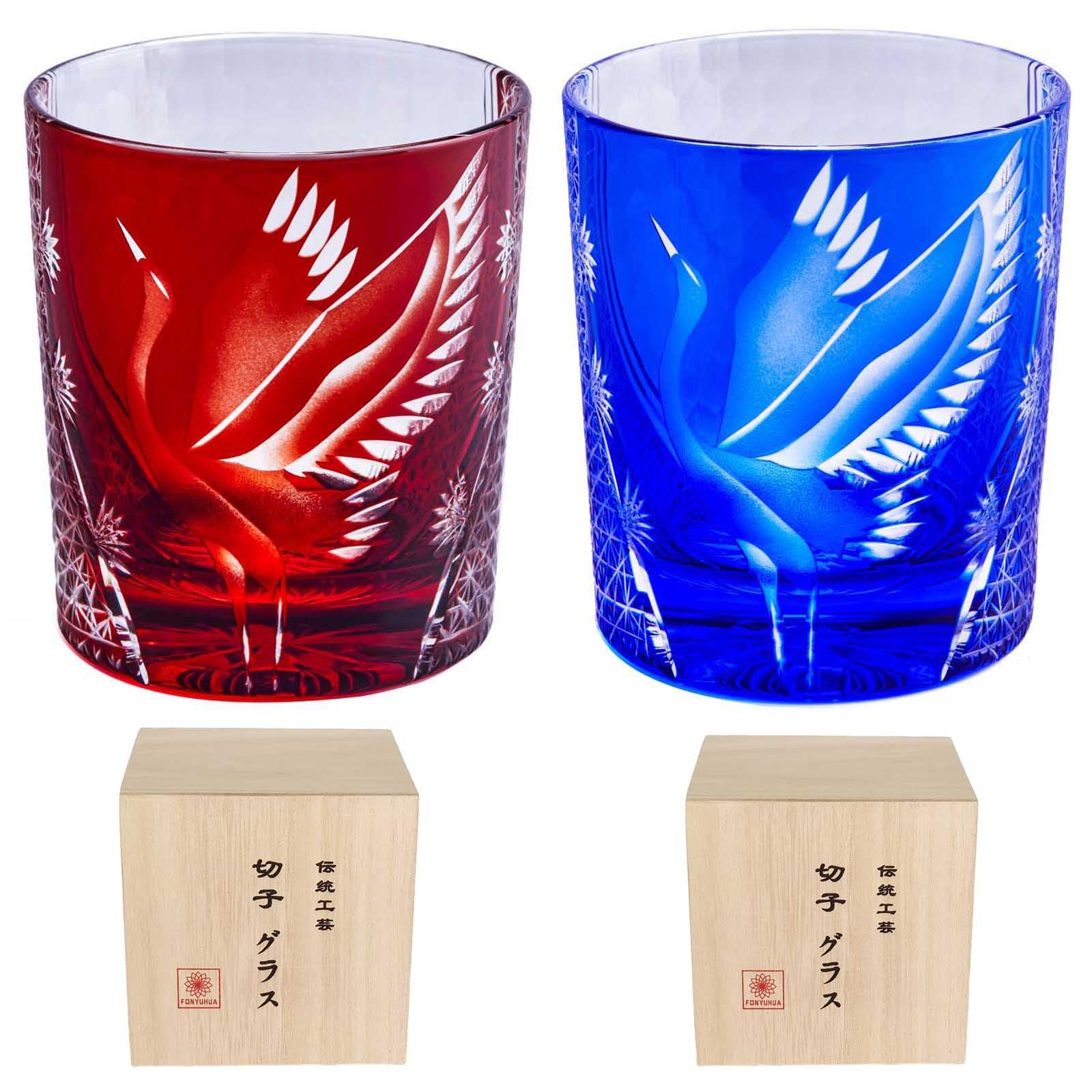 切子 グラス ロックグラス ペア おしゃれ 鶴 菊つなぎ 文様 桐箱入り お酒 日本酒 ビール ウイスキー グラス お祝い 還暦祝い 母の日 父の日 結婚祝い プレゼント ギフト 贈り物 人気 260
