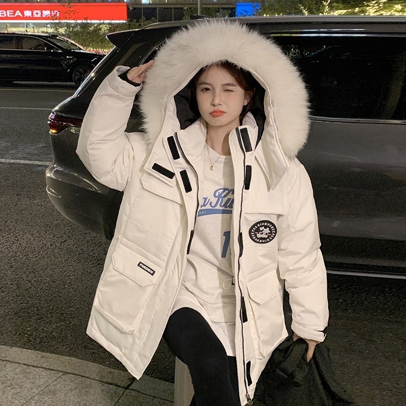 ダウン綿服女性2023年新型冬に帽子付き綿入れの上着を厚くした女性韓国版ゆるい綿入れの工装服コート