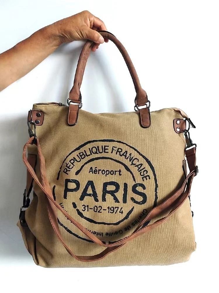 女性用大型キャンバスショルダーバッグ,多機能トラベルバッグ,ヴィンテージスタイルのハンドバッグ,印刷された文字,新しい - AliExpress 1524
