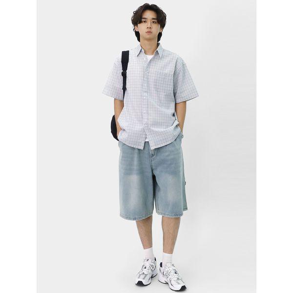 メンズボタンウエスト調節カーペンターワイドバミューダパンツ デニムジーンズ SRPP005_P403686040