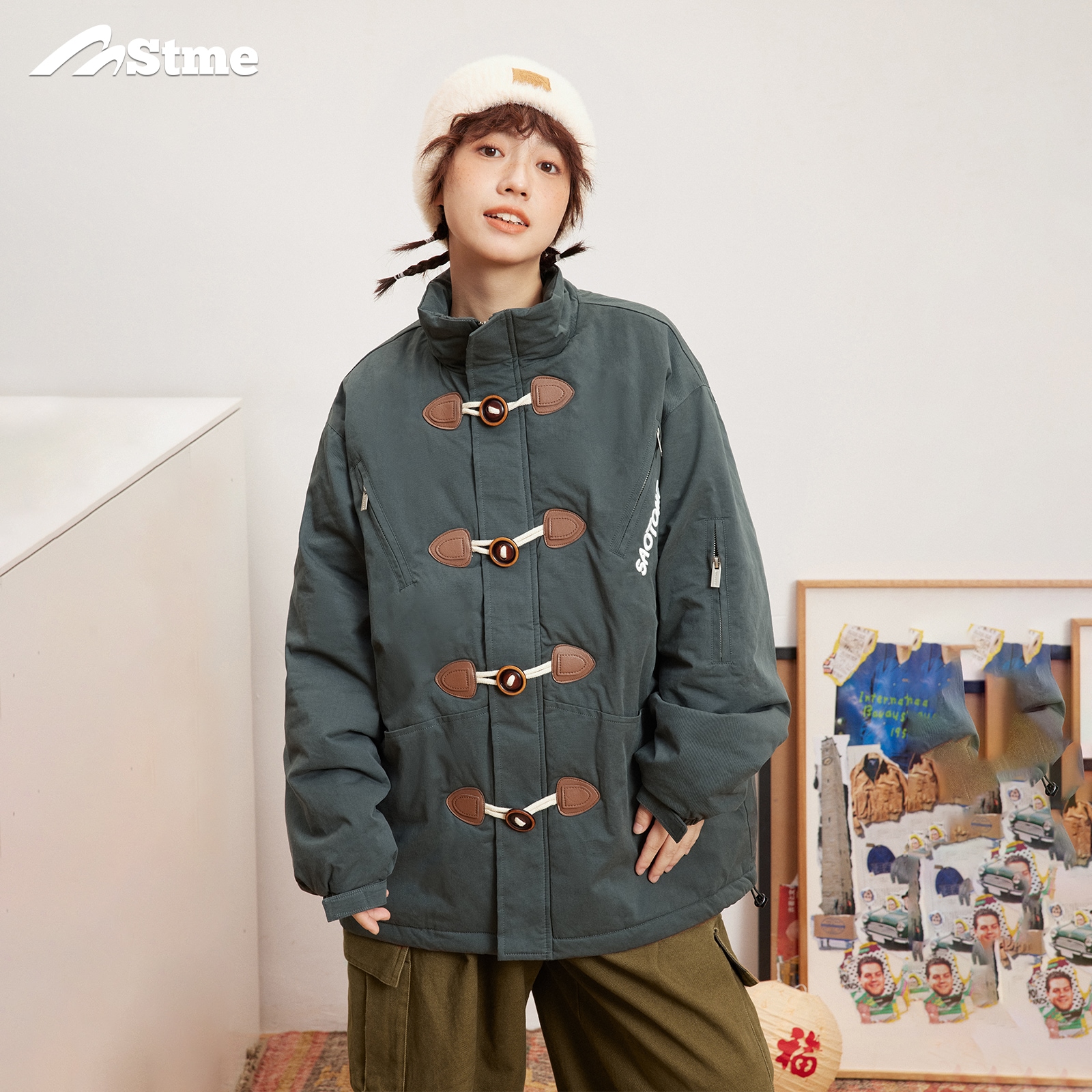 早乙女慶子 Saotome 日本のファッション ブランド ストリート ルーズ コットン 服 カップル カジュアル ホーン ボタン コットン ジャケット