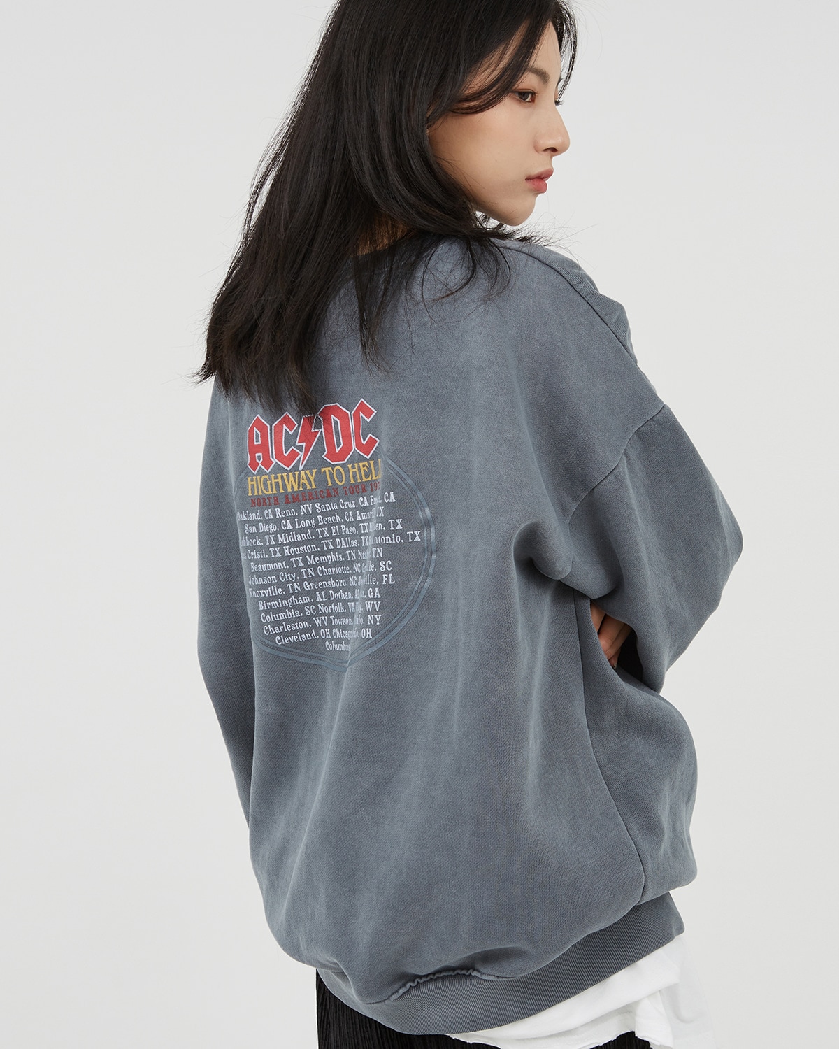 殿堂 UNISEX 新商品 2色 Sweatshirt Dying Highway AC/DC 韓国人気 ストリートファッション 日常服 肝節期  男女共用 Tシャツ・カットソー Color:Black - flaviogimenis.com.br