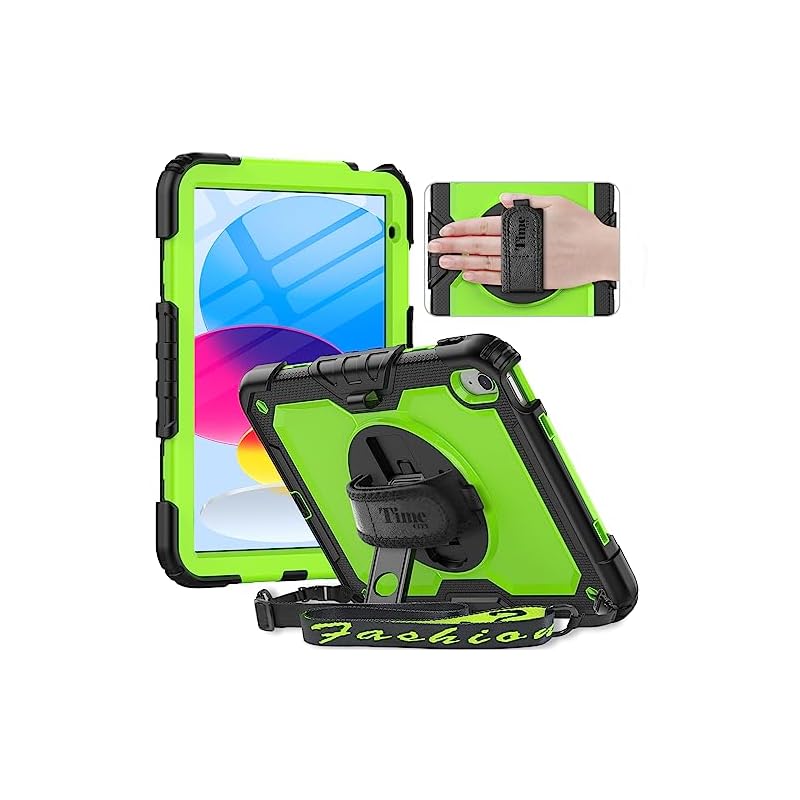 Timecity iPad 第10世代 ケース 2022新型 耐衝撃 360回転スタンド ペン収納 保護フィルム付き ハンドストラップ&ショルダーストラップ付き 傷防止 頑丈 子ども 多機能 工事現場 5,045円