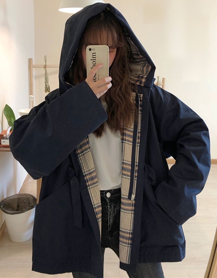 マウンテンパーカー レディース 春 秋 アウター チェック柄 ジップアップパーカー フード付き ジャケット ブルゾン 韓国 ファッション オーバーサイズ ビッグシルエット ゆったり 秋冬 大人可愛い