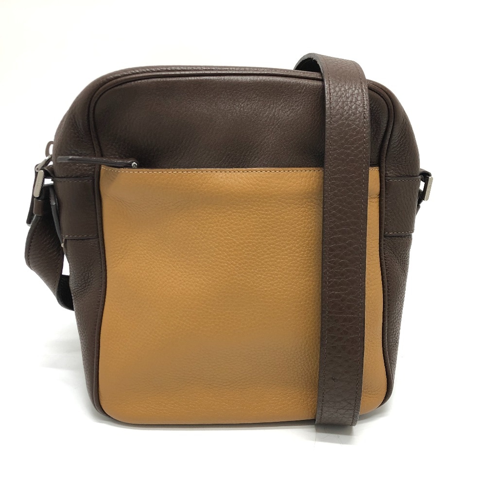 ショルダーバッグ バイカラー トライアングルロゴ カバン 肩掛け 斜め掛け レザー ブラウン