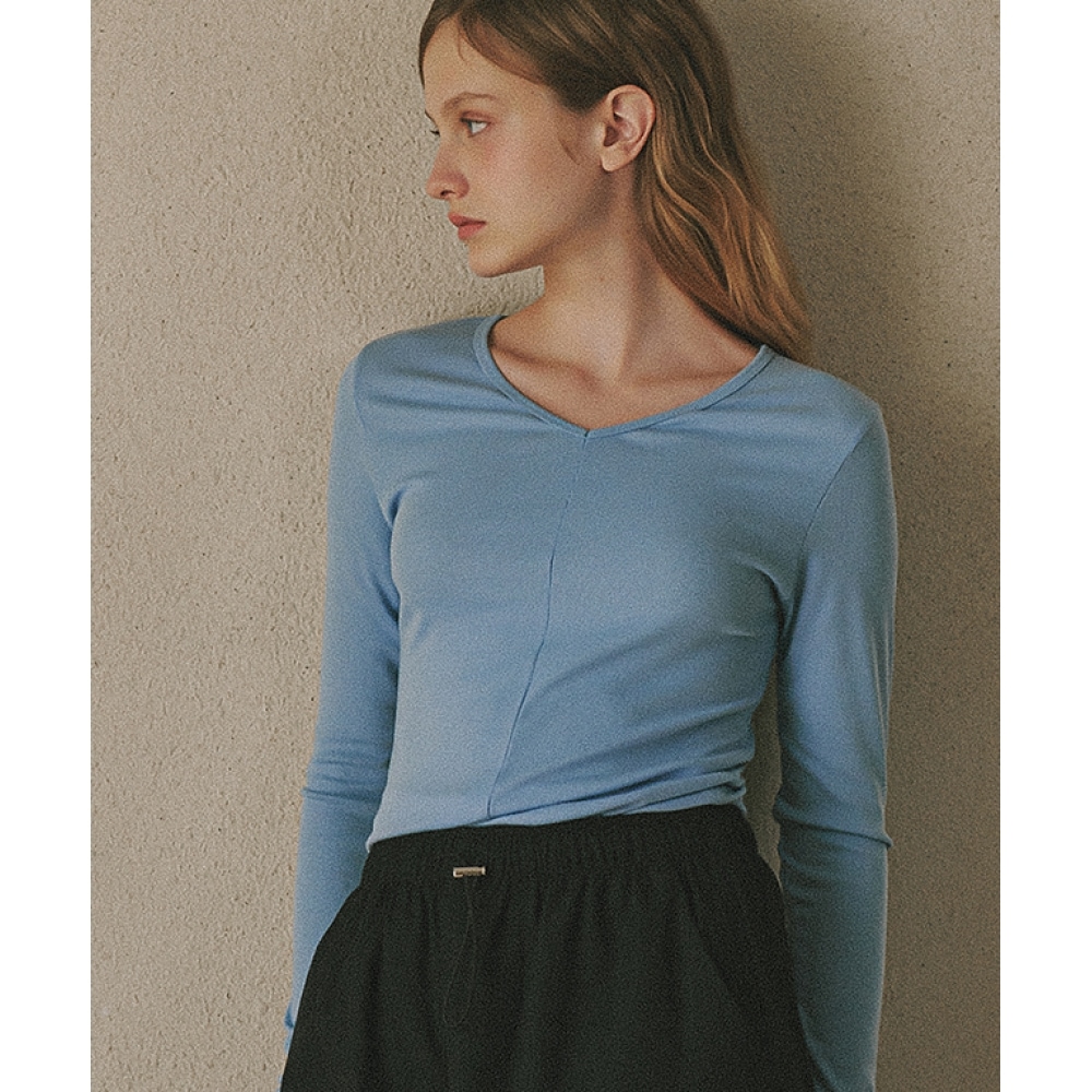 ロンロン Vネック スリム長袖 ブルー