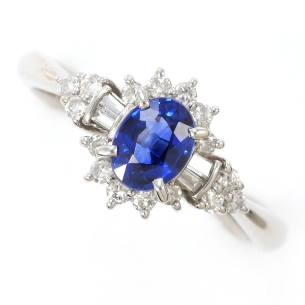 PT900 プラチナ リング 15号 サファイア 0.82 ダイヤ 0.31 ジュエリー 中古