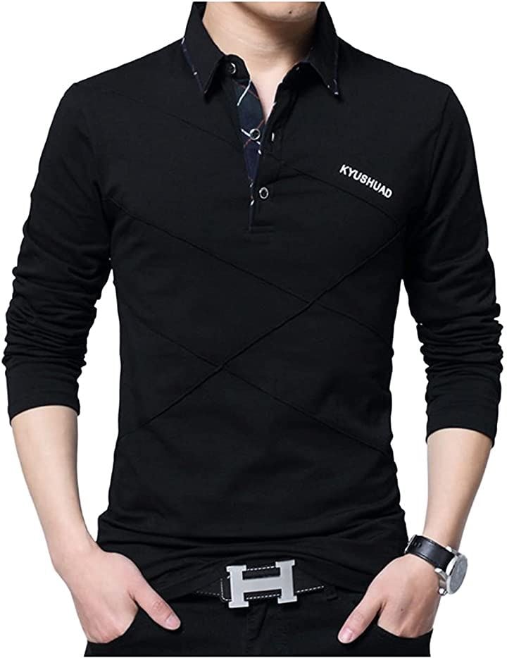 スリージョイ ポロシャツ 長袖 トップス シンプル ゴルフウェア 襟付き カジュアル 春秋 メンズ(ブラック, XL)