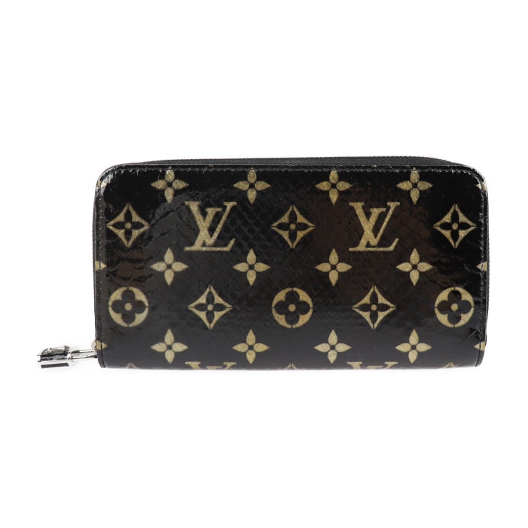超美品 LOUIS VUITTON ルイ ヴィトン 長財布 ジッピー ウォレット モノグラム パイソン ブラック ゴールド シルバー金具 ラウンドファスナー エキゾチックレザー 激レア ビトン 本物保
