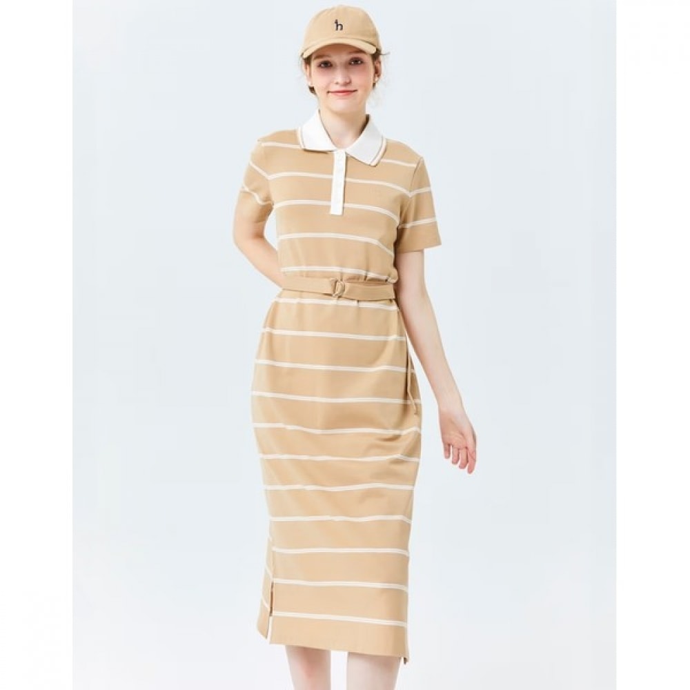 (ヘッジズレディース) 24SS ベージュストライプ半袖カラーロングドレス HSDR4BC36I2 11,647円