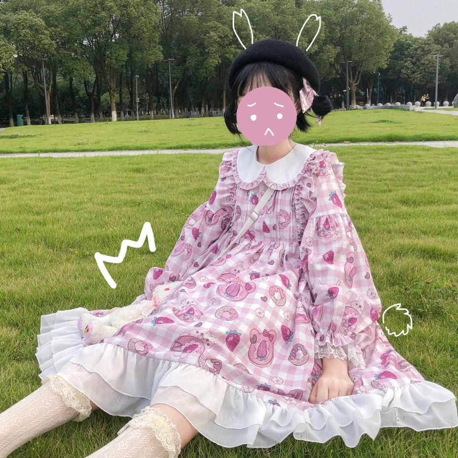 かわいいクマ ピンク ロリータ オリジナル ロリータドレス