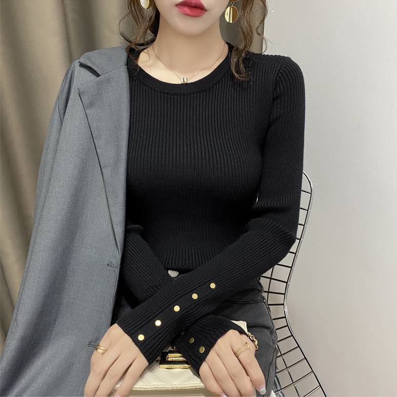 トップス ニットソー プルオーバー 袖あり 長袖 萌袖 ラウンドネック スリム タイト 細身 リブ リブニット 伸縮性 ニット かわいい 大人可愛い きれいめ シンプル カジュアル 大人 上品
