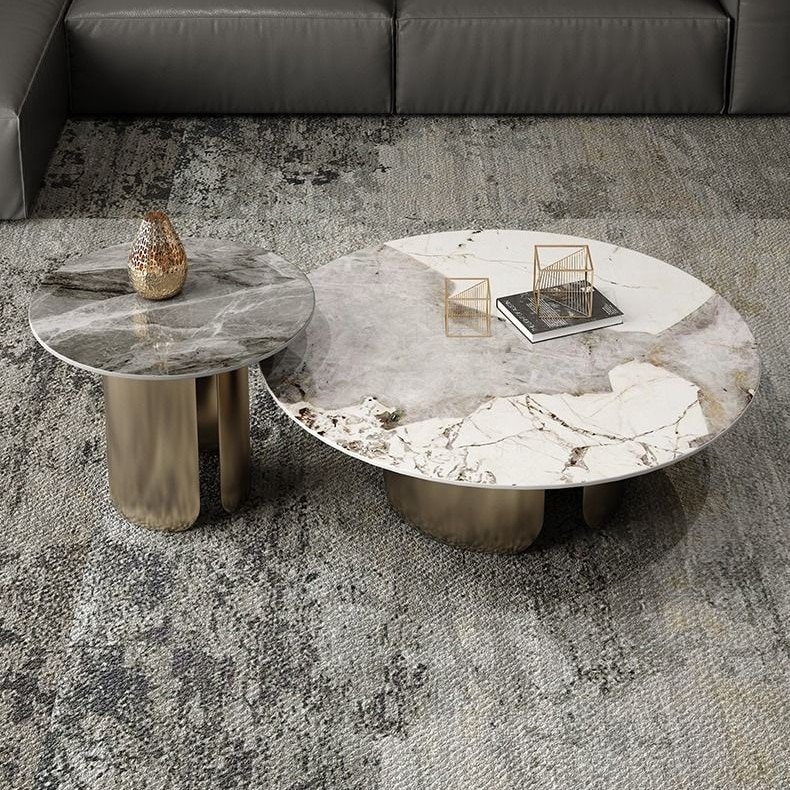 センターテーブル リビングテーブル 2台 セット ラグジュアリー スレート 天板 おしゃれ かわいい インテリア 北欧 シンプル モダン ゴールド ブラック ホテルライク ラグジュアリー