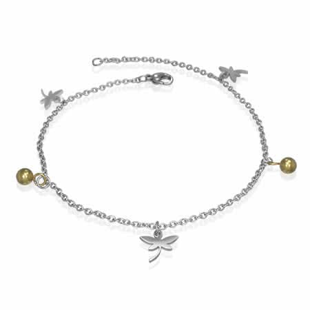 ドラゴンフライゴールドアンクレット 蜻蛉 トンボ 丈夫 足首 アクセサリー プレゼント 男性 女性