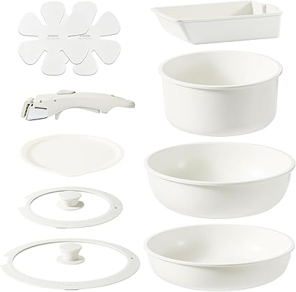 カローテ フライパン セット 10点 IH·ガス火対応 PFOA PFOS フリー 5層構造 軽量 取っ手のとれる 卵焼き フライパン マーブルコート スルスルすべる こびりつきにくい 鍋セット お手