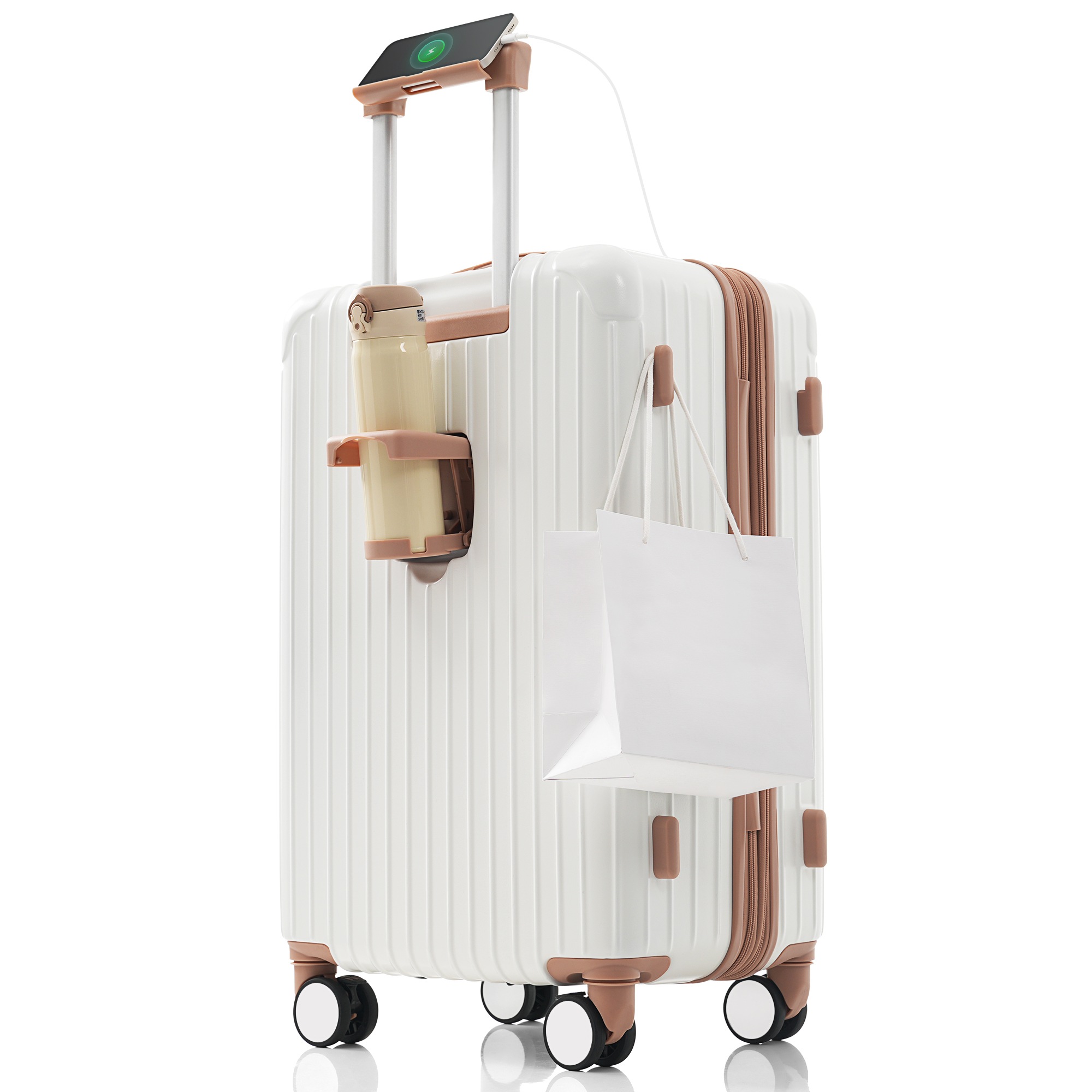 24時間限定価格！108スーツケース Lサイズ ストッパー付き USBポート容量拡張 キャリーバッグ キャリーケース スマホスタンド ドリンクホルダー TSAロックかわいい 7日 14日 大型 おしゃ