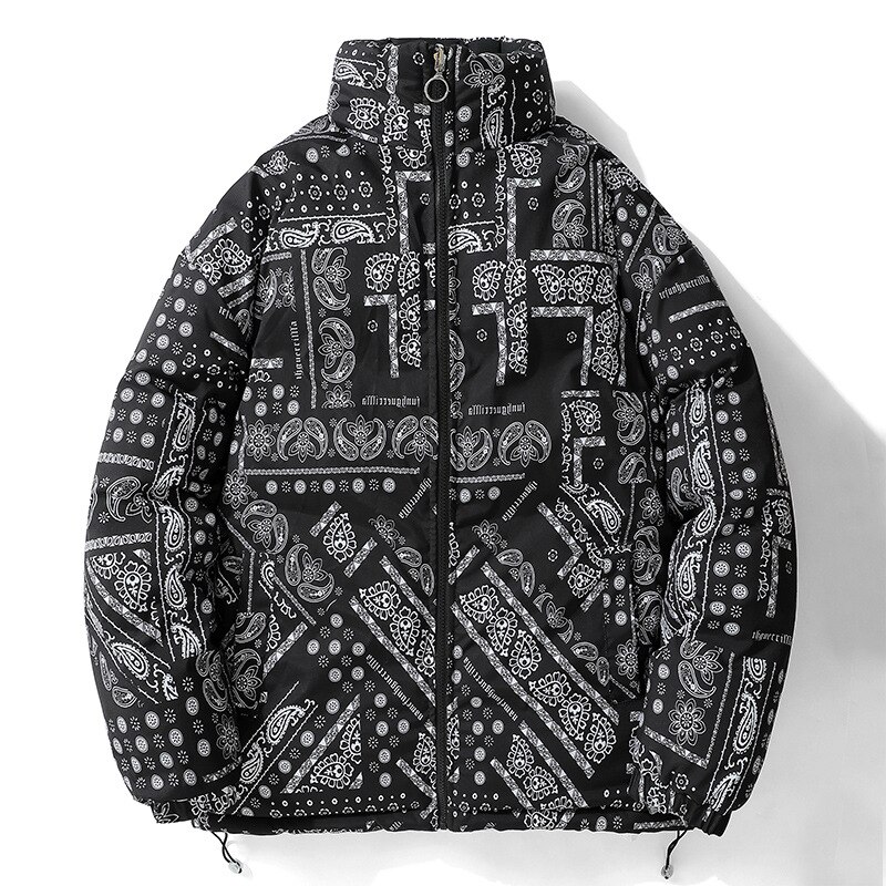 秋冬のリバーシブル男性用綿入れゆったりスタンドカラー冬着流カシューナッツの花柄コート綿入れ