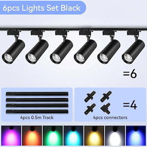 セットレールトラックライト LEDディスコライト DJ天井スポットライトパーティートラックランプステージ照明器具ホームクラブクリスマス用 20W 6個 ブラックボディ