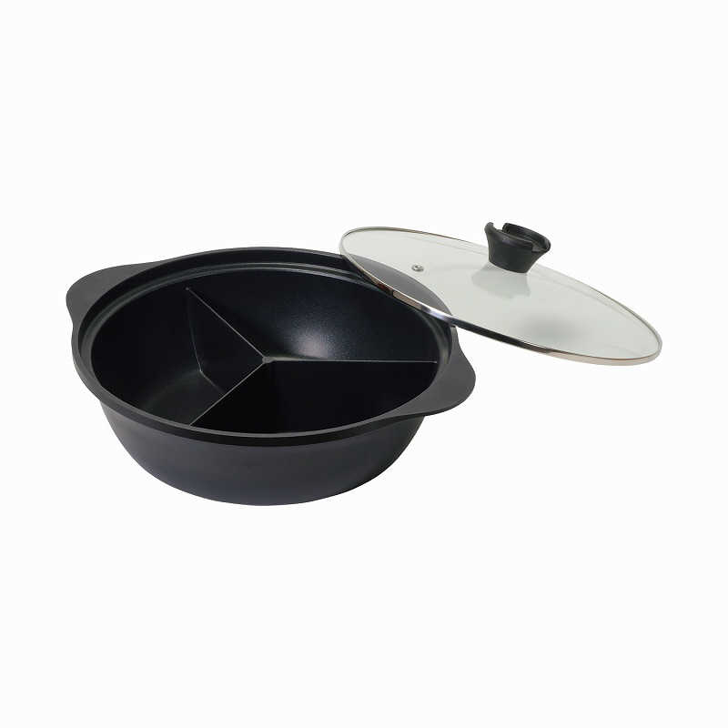 パール金属　韓味家 ふっ素加工IH対応ガラス蓋付 三食鍋28cm ［IH対応］　HC0087