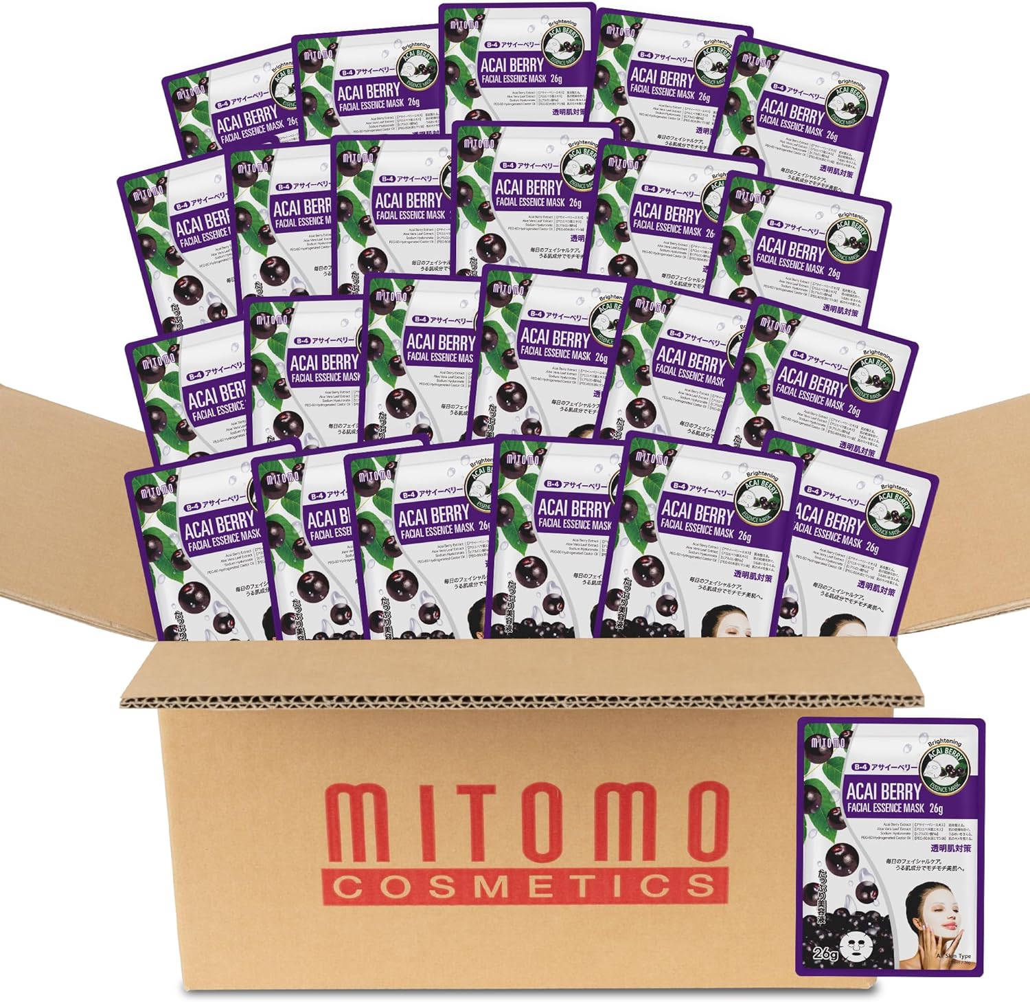 日本製 アサイーベリー 透明感 美容シートマスク/800枚x1セット＝800枚/美容液/スキンケア 潤いマスクパック[MTSS00516-B-4x080]