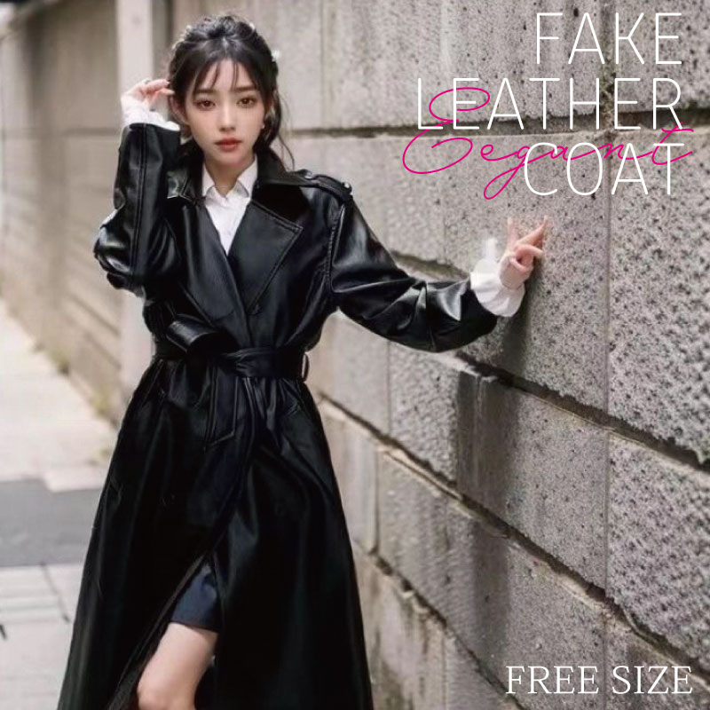 アウター フェイクレザー ロングコート レディース ジャケット オーバーサイズ ビッグシルエット ジャケット レザー コート 合成革 ライダース アウター フリーサイズ 大きいサイズ ブラック 羽織