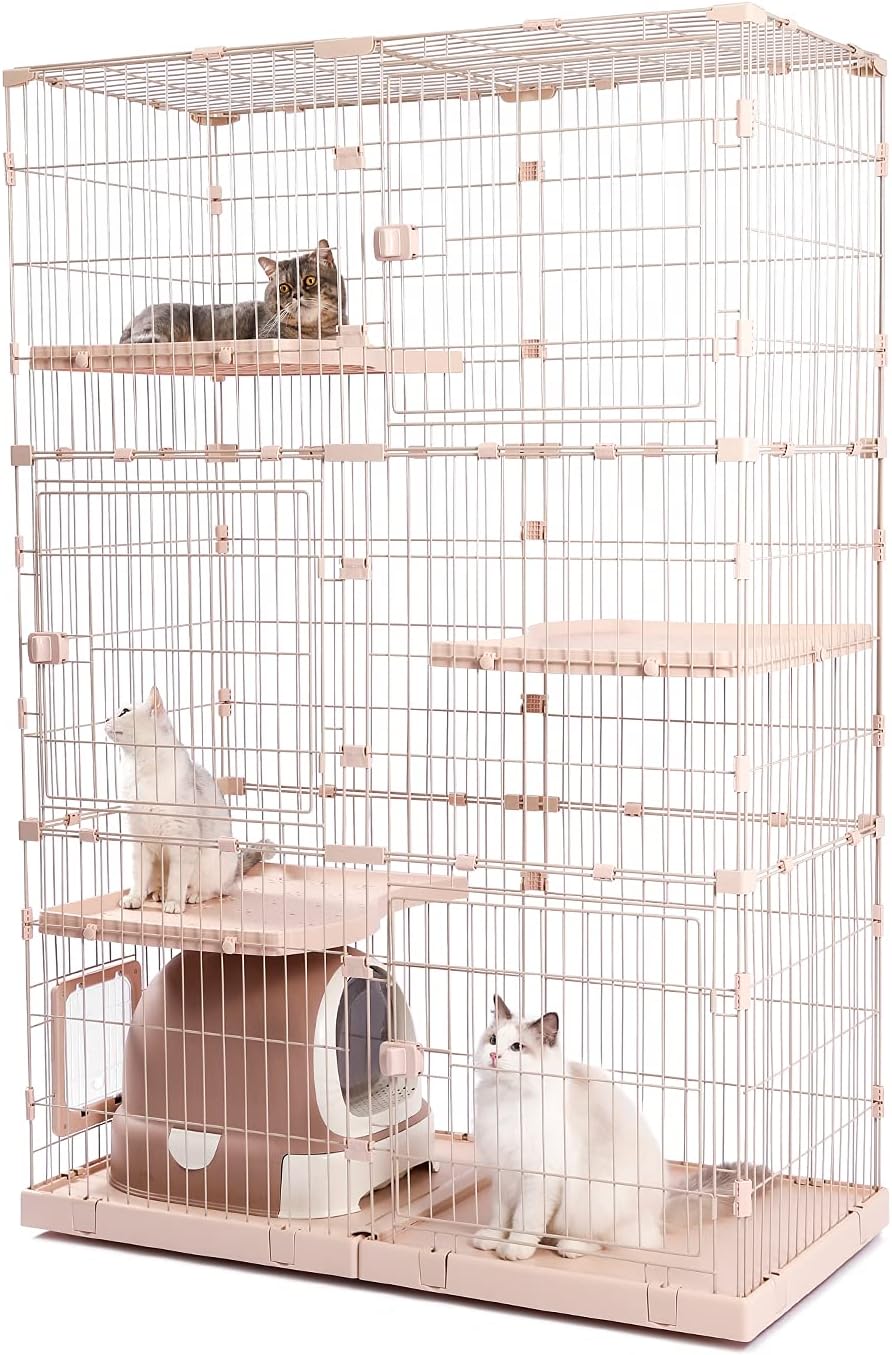 PETEPELA(ぺテぺラ) 猫 ケージ 大型 3段 広い 2段 多頭飼い キャットケージ 猫用エンクロージャ キャスター/ローラー 大きい/でかい 増やせる/拡張 ワイド ケージセット