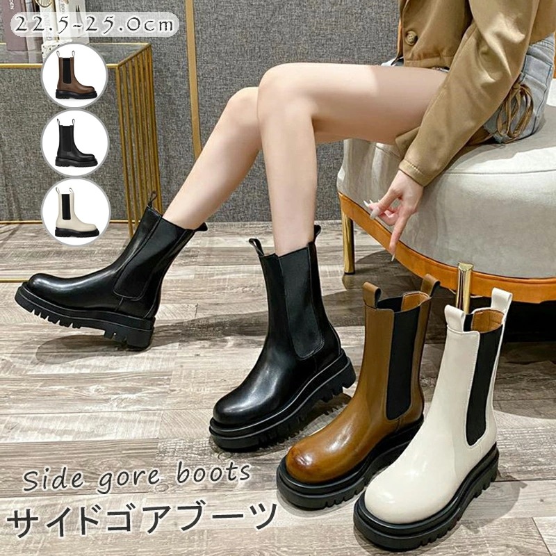 ブーツ レディース サイドゴアブーツ ミドルブーツ 厚底ブーツ ショートブーツ ミドルブーツ サイドゴア ブーツ 厚底 こ 歩きやすい ヒール5cm フラット コスプレ 大きいサイズ シューズ 大きい