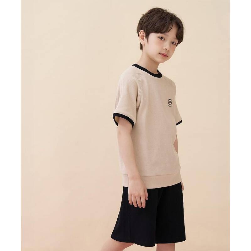BEANPOLE KIDS クマちゃん「ダル」がポイントのワッフル生地半袖セット ベージュ (BI6342U08A) BI6342U08A 377310