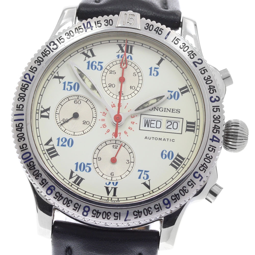 ロンジン LONGINES L2.618.4 リンドバーグ クロノグラフ デイデイト 自動巻き メンズ 保証書付き_962654【中古】