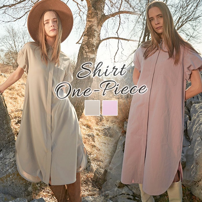 MIND マインド バルーンシャツ ワンピース 半袖 通販 ロングシャツ ロングシャツワンピース バルーン シャツ シャツワンピース シャツワンピ ワンピ バルーン仕様 バルーンスリーブ 光沢感 上品