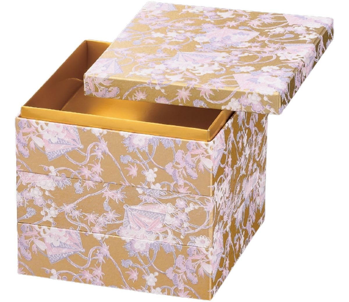 J-kitchens 行楽弁当箱 （ 弁当箱 ） 日本製 3段 8.5寸 友禅和 紙 金舞扇 25.5cm x 25.5cm x 18cm