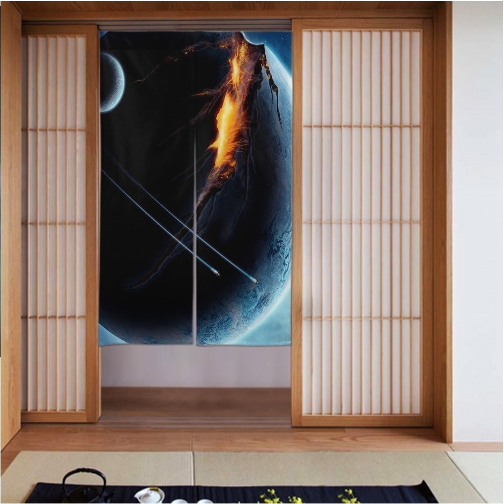 カーテン3456in ブループラネットザビッグムーン 良いドレープ滑らかでしわになりにくい