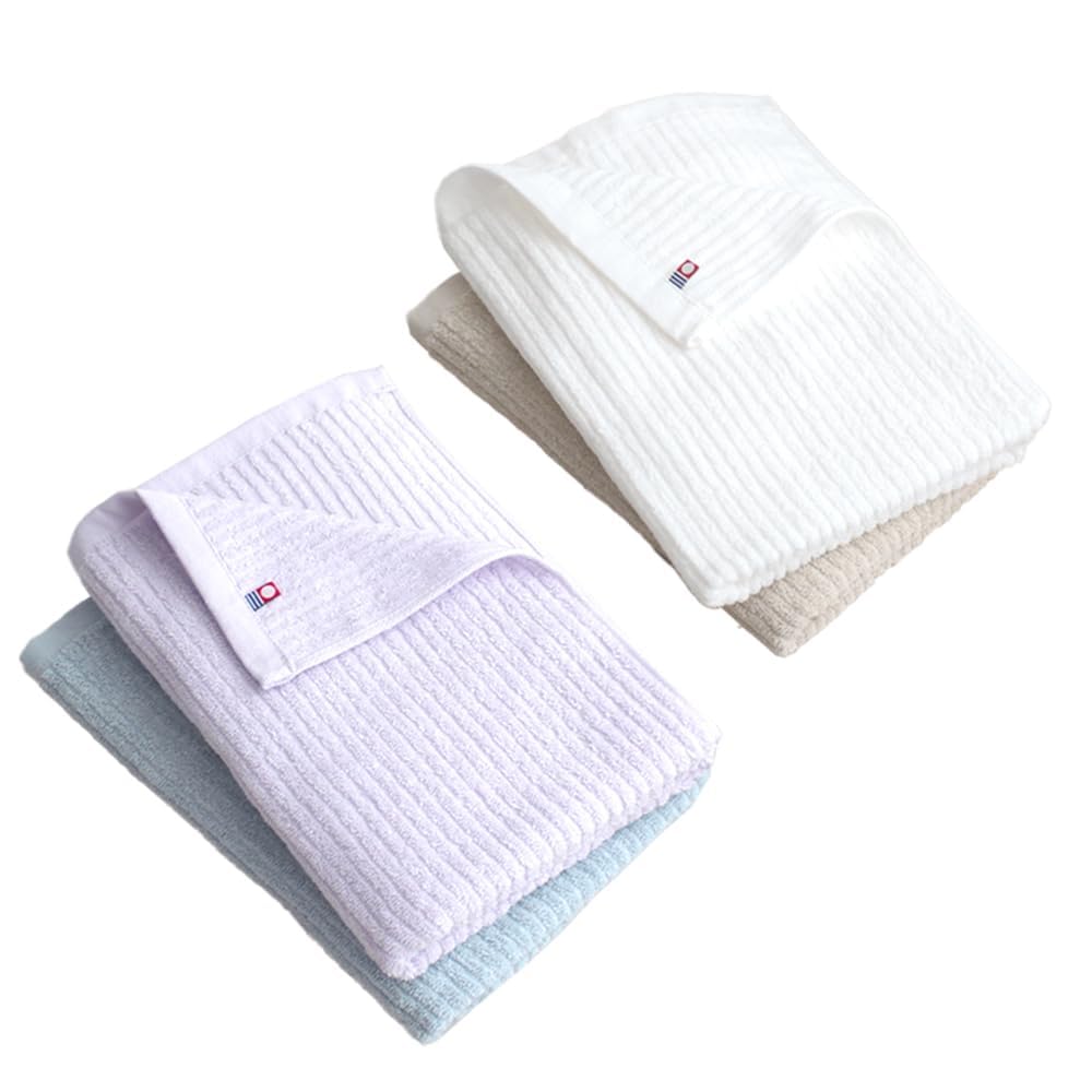 バスタオル 今治タオル 4枚セット まとめ買い 薄手 速乾 綿100 日本製 乾きやすい 部屋干し あぜ織 ストライプ柄 おしゃれ 可愛い (4色セット バスタオル 4枚)