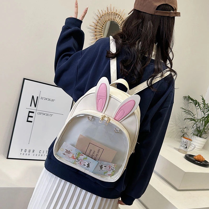 オリジナルランドセルウサギの耳透けるランドセル人形バッグPVC女二次元痛バッグ