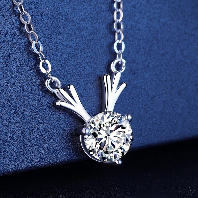 ネックレス モアサナイト ペンダント Moissanite シルバー925 チェーン 一粒ネックレス 1カラット プレゼント レディース 鹿 シカ しか