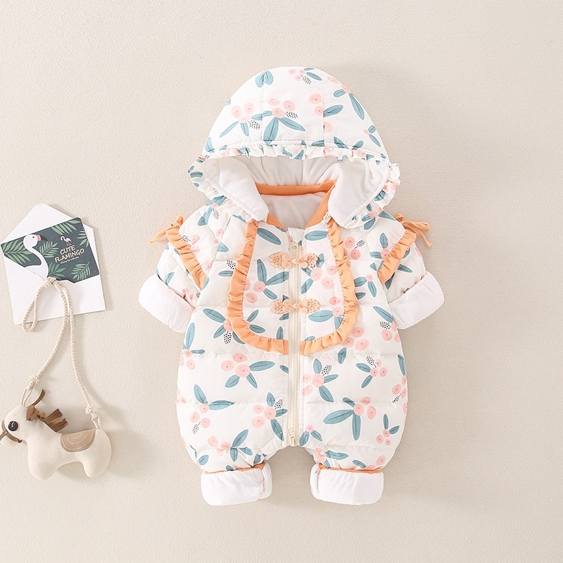 女の赤ちゃん服 冬服 新生児 ダウンジャケット ジャンプスーツ 厚みのある プリンセス お出かけ ロンパース 子供用 秋冬