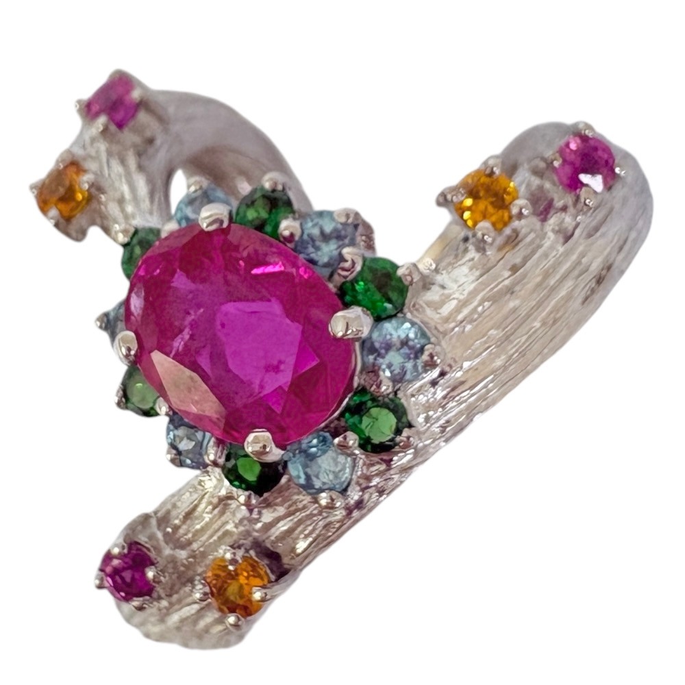 カラチ リング 指輪 13号 18金 K18ホワイトゴールド ルビー CARATI 中古 美品