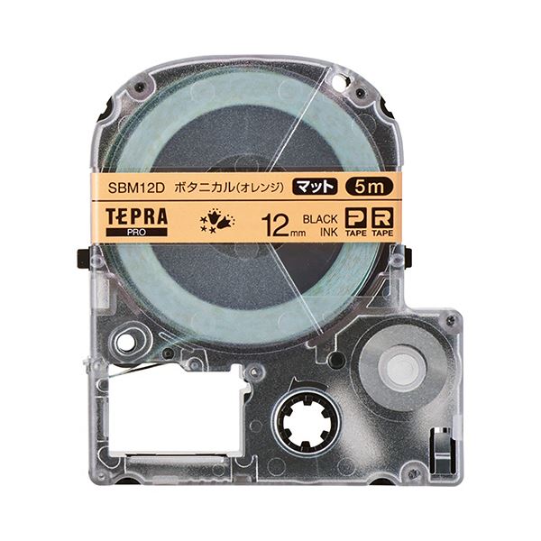 (まとめ)キングジム テプラ PROテープカートリッジ マットラベル 模様 12mm ボタニカル(オレンジ)/黒文字 SBM12D 1個(×5セット)